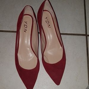 YDN Red Suede Kitten Heels